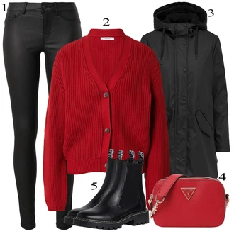 Outfits for chubby mit Črna/Bela Usnjena Hlača/Pajkice Leginge v Videzu Usnja/Usnjena pajkica/Treggings/Skinny Hlače/Hlače iz Imitacije Usnja Pieces "Zimski outfit"