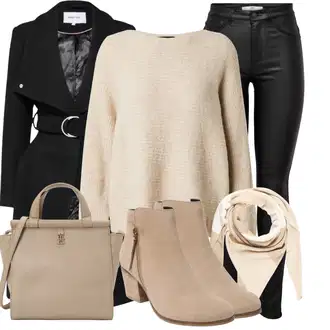 Outfit s Hnědá/Béžová/Bílá/Khaki Bandana/Pokrývka hlavy Šátek na hlavu/Šál About You "Nápadný look na zimu"