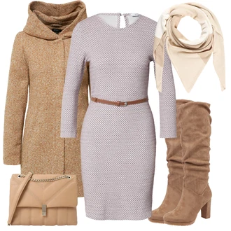 S Kapuljačom Na Skidanje Outfit sa Bež/Smeđa Kaput od Buklea/Pleteni Flis Kaput/Pleteni Kaput/Kaput od Tvida/Kaput od Vunenog Flisa/Zimski Kaput Vuneni kaput/loden kaput Only "Zimski outfit za slobodno vrijeme"