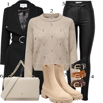 Outfits for chubby mit Črna Hlače iz Imitacije Usnja/Pajkice Usnjena pajkica/Leginge v Videzu Usnja/Usnjena Hlača/Skinny Hlače/Lack Pajkica JdY "Zimski outfit"
