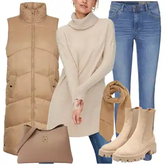 A line Outfit sa Smeđa/Bež/Kaki Parka velike veličine/Haljina Veći Broj VERO MODA "Outfit za zimu"