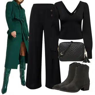 Outfit sa Crna/Žuta/Tamnoplava Palazzo Hlača/Hlače od muslina/Široka Hlača/Hlače Visokog Struka/Culotte Hlačice/Hlače s Prorezom/Marlene Hlača/Lanene Hlače/Tradicionalna Hlača Edited "Outfit za zimu"