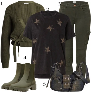 Black Outfits 3/4 rokavi mit Temno zelena/Khaki Only "Zimski outfit"