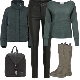 Kombinacije za zimu sa Crna/Bijela Traperice Kožna Jakna/Termo Traperice/Bikerske Traperice Vila "Elegantan zimski outfit"