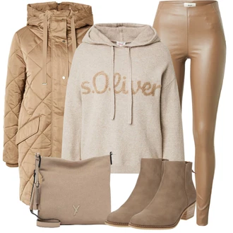 Prošívaný Outfit s Béžová/Hnědá/Khaki Lehký Kabát/Parka/Prošívaný kabát/Přechodový Kabát/Zimní Kabát S.Oliver Black Label "Stylový zimní outfity"