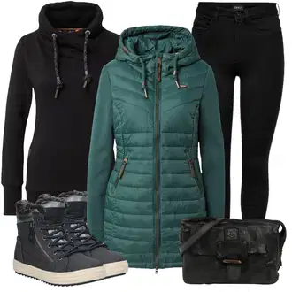 Outfit sa Crna/Tamnoplava Podstavljena Tajica/Tople Tajice/Neprozirna Tajica/Oblikovana Tajica/Sportska Tajica/Kožna Jakna/Tajice s Prorezom/Pletena Tajica/Pamučna Tajica Only "Zimski outfit"