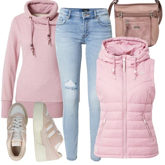 Outfit s Růžová Originální mikina/Mikina s polovičním zipem/Pletená mikina s kapucí/Sportovní mikina/Svetr S Kapucí/Mikina s kapucí/Sportovní mikina/Svetr s límečkem Ragwear "Outfity na zimu"