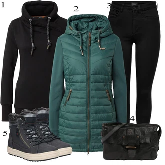 outfit mit Črna/Temno modra Pletena Pajkica/Pajkice z Razporkom/Neprosojna Pajkica/Usnjena Jakna/Oblikovana Pajkica/Tople Pajkice/Športna Pajkica/Podložena Pajkica/Baumwoll Pajkica Only "Zimski outfit"