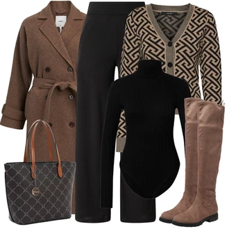 Cowgirl Outfit sa Bež/Smeđa/Siva/Tamnosmeđa Čizmica Čizma za Jahanje/Široke čizme/Duga Čizma/Ravna čizma preko koljena/Čizma Iznad Koljena/Čizma do Koljena About You "Outfit za zimu"Look: Stil, Cowgirl, Prevelik, Safari, Western, Šik, cool, Elegantan