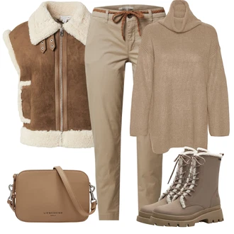 Outfit sa Bež/Smeđa/Siva/Ljubičasta/Kaki Čizmica Gležnjača na Vezanje/Podstavljena Gležnjača/Zimska Čizma/Zimska gležnjača/Zimska cipela/Podstavljena čizma/Ravna Gležnjača/Borbena Čizma/Klasična čizmica Tamaris "Zimski outfit za slobodno vrijeme"