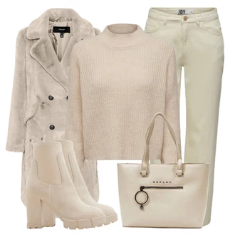 Outfit s Šedá/Béžová/Bílá/Hnědá/Khaki Taška Přes Rameno/Taška Na Rameno/Taška/Shopper taška/Kancelářská Taška Replay "Perfektní na zimu"