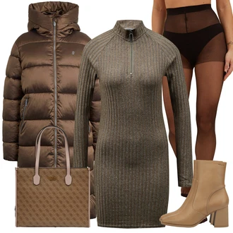 Podzim Outfit s Tmavě zelená/Šedá/Khaki/Hnědá Svetrové Šaty/Zimní Pletené Šaty/Pletené Šaty/Šaty S Rolákem Noisy may "Perfektní na zimu"
