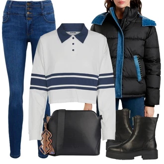 Outfity na zimu s Modrá/Tmavě modrá/Bílá orsay "Perfektní na zimu"