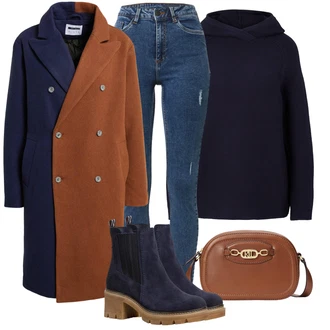 Outfit s Tmavě Modrá/Modrá Letní kotníková Kozačka/Chelsea Boty/Kotníková Bota s Podšívkou/Kožená bunda Tamaris "Perfektní na zimu"
