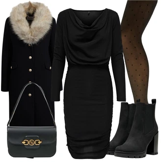Outfit s Černá/Tmavě hnědá/Khaki Síťovaná punčocha/Punčocháče Velká Velikost/Punčocháče/Síťovaný punčocháč/Podržte Punčochu/Pletená Punčocha/Samodržící Punčocha/Třpytivý punčocháč/Vlněný punčocháč Pieces "Perfektní na zimu"