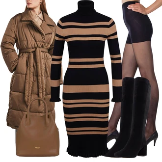 Zapínání na knoflíky Outfit s Hnědá/Černá/Zelená Zimní Pletené Šaty/Svetrové Šaty/Šaty S Vysokým Výstřihem/Zimní šaty s dlouhým rukávem/Šaty S Rolákem/Dlouhé pletené šaty orsay "Perfektní na zimu"