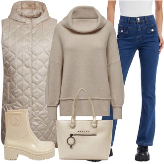 Outfit s Šedá/Béžová/Bílá/Hnědá/Khaki Taška Přes Rameno/Taška Na Rameno/Taška/Shopper taška/Kancelářská Taška Replay "Perfektní na zimu"