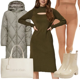 Outfit s Tmavě zelená Šaty s dlouhým rukávem/Midi Šaty/Dlouhé pletené šaty/Šaty S Vysokým Výstřihem/Šaty na Podzim/Zimní šaty s dlouhým rukávem/Svetrové Šaty/Šaty S Rolákem VERO MODA "Perfektní na zimu"