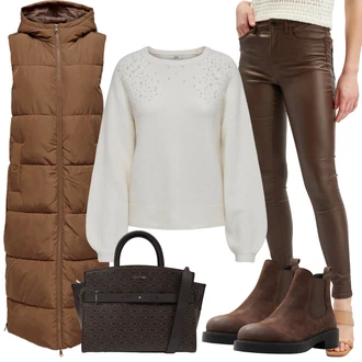 Elastan Outfit s Šedá/Tmavě zelená/Hnědá/Khaki/Tmavě hnědá Skinny Kalhoty/Jeggings/Kalhoty z Umělé Kůže/Legíny Kožený Vzhled/Tregíny/Kožený Legíny/Kožená Kalhoty orsay "Perfektní na zimu"
