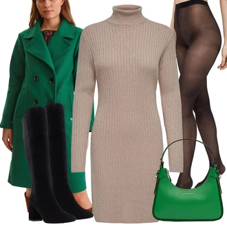 Outfit s Černá/Tmavě hnědá/Červená Vlněný punčocháč/Síťovaný punčocháč/Nylonová punčocha/Podpůrný punčocháč/Punčocháče Velká Velikost/Punčocháče Pieces "Silvestrovský Outfit"