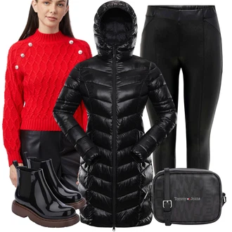 Nadrozměrné Outfit s Černá Chelsea Boty/Plochá Kotníková Bota/Gumová Kotníková Bota/Kožená bunda Melissa "Silvestrovský Outfit"Look: Estetika, Elegantní, Nadrozměrné, Chytrý příležitostný, S průsvitem, Trendový, Unisex, S Mokrým Vzhledem