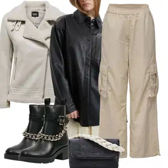 Motorka Zima Outfit s Šedá/Béžová/Khaki/Hnědá Bunda Zimní Bund Only "Silvestrovský Outfit"Look: Motorka, Jízda na koni