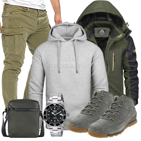 Dunkelgrün/Grau/Dunkelgrau/Grün Wasserdichte Tasche/Militär Tasche/Mannstasche Bugatti kombinieren