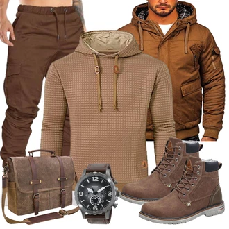 Outfit mit Braun/Dunkelbraun/Khaki Funktionshose/Cargohose/Boyfriend Hose/Cargo-Jogginghose/Baggy Hose/Karottenhose/Bügelfaltenhose/3/4 Hose/Winterhose/Parachute Hose/Capri/Jogger Hose Cindeyar "Sportlich Outfit"