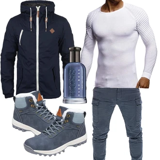 Herbst Outfit mit Grau/Blau/Dunkelblau/Hellblau Wasserdichter Stiefel/Wasserdichter Outdoorschuh/Herren Lederschuhe/Trekkingstiefel/Winter Sneaker/Wasserfester Schuh Mishansha "Sportlich Outfit"