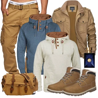 Outfit mit Khaki/Braun/Beige Trekkingstiefel/Schnürstiefel/Wasserdichter Stiefel/Herren Lederschuhe/Wattierte Stiefel/Winter Stiefel/Klassischer Stiefel/Winter Sneaker/Gefütterte Stiefelette/Winter Stiefelette Mishansha "Sportliche Outfit"