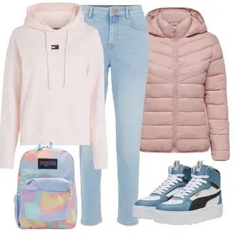 Duha Outfit s Světle modrá/Tyrkysový/Fialová/Modrá/Vícebarevný/Růžová Mini batoh/Mini batoh jansport "Sportovní zimní outfit"