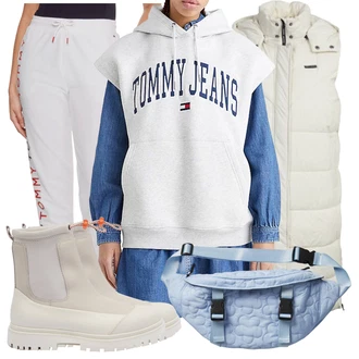 Pravá Kůže Outfit s Šedá/Béžová/Khaki/Hnědá Kožená bunda/Gumová Kotníková Bota Calvin Klein Jeans "Sportovní zimní outfit"