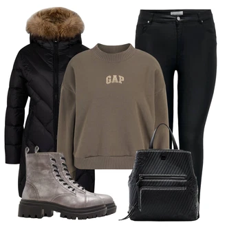 Ležérní Pracovní pohovor Outfit s Světle šedá/Šedá/Hnědá/Fialová Motorkářská bota/Klasická kozačka/Bojová Bota/Šněrovací Kotníková Bota/Kožená kotníková bota Aldo "Sportovní zimní outfit"Look: Armáda, Ležérní, Šik, Egirl, Grunge, Trendový, Unisex, Pracovní oděvy