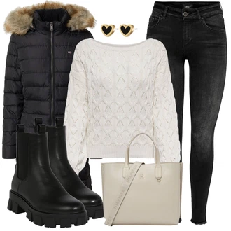Outfit s Šedá/Krémová/Bílá/Stříbrný/Béžová Basic Svetr/Svetr s copánkovým vzorem/Svetr Carmen/Kašmírový Svetr/Pletený Svetr/Mohair Pullover/Svetr Niki/Jednoduchý Svetr/Svetr s Třásněmi/Vintage svetr/Zimní Svetr/Vlněný Svetr Only "Perfektní na zimu"