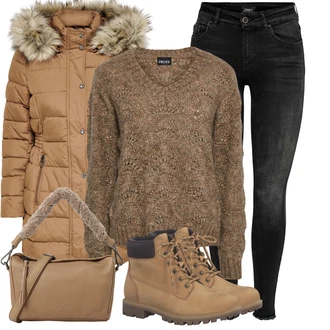 Outfit s Černá/Tmavě šedá/Šedá/Světle šedá/Khaki Kožená bunda/High Waist Džínové Kalhoty/Motorkářské Džíny/Termální Džíny/Push up Džín/Kožené Boty/Zimní bunda/Džíny s Rozparkem Only "Každodenní vzhled"