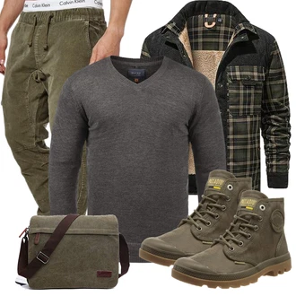 Outfit mit Dunkelgrün/Grün Kariertes Hemd/Flanellhemd Mr.Stream "Street Style Outfit"