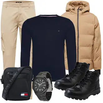 Outfit mit Dunkelblau Bluse Große Größe/Strick Große/Shirt & Top Große Größe/Sweatmode/Langarm-Shirt/Sport-Top/Rollkragenshirt/Strick Top/Hemdoberteil Tommy Hilfiger "Street Style Outfit"