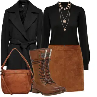 Párty Outfit s Hnědá/Tmavě hnědá Krátká Sukně/Sukně z umělé kůže/Manšestrová sukně/Kožená Sukně Kožená Minisukně/70tá Léta Minisukně/Kožená Sukně VERO MODA "Každodenní vzhled"Look: Bar, Karneval, Koncert, Festival, Matriční úřad, Párty