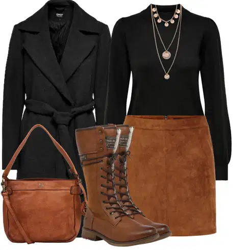 Kombinace Hnědá/Tmavě hnědá Krátká Sukně/Sukně z umělé kůže/Manšestrová sukně/Kožená Sukně Kožená Minisukně/70tá Léta Minisukně/Kožená Sukně VERO MODA kombinovat s Černá/Tmavě šedá Lodenový Kabát/Vlněný Kabát/Vlněný Kabát/Midi Kabát/Kašmírový Kabát Only