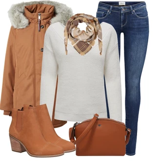 Outfit s Hnědá/Oranžová Chelsea Boty/Kotníková Bota s Podšívkou/Kovbojská kotníková bota/Bota na klínku/Kožená bunda/Letní kotníková kozačka/Westernová Kotníková Bota TOMS "Vzhledy pro volný čas"