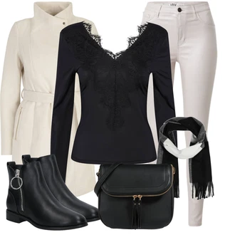 Outfit s Béžová/Hnědá/Bílá/Khaki Lodenový kabát/Pletený Fleecový Kabát/Pletený Kabát/Zimní Kabát Vlněný kabát/Kašmírový Kabát/Vlněný Fleecový Kabát/Lehký Kabát VERO MODA "Zimní look"