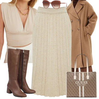 Outfity na zimu s Šedá/Béžová Pletená Sukně/Vlněná Sukně Trendyol "Stylový zimní outfity"