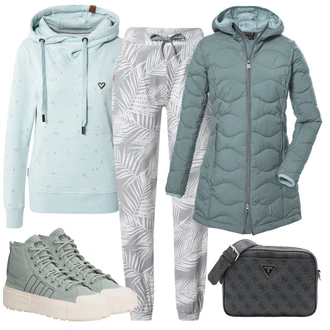 Outfit sa Siva/Svjetlosiva Pidžama Hlača/Hlača za Plažu/Salonska Hlača/Hlača s Perjem/Relax hlače/Hlača s Uzorkom Iriedaily "Elegantan zimski outfit"
