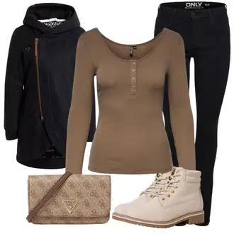 Outfit sa Crna/Tamnoplava Parka velike veličine/Sweater majica Alife and Kickin "Elegantan zimski outfit"