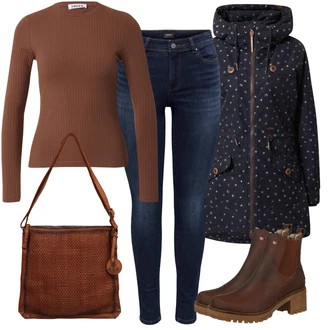 Cowgirl Outfit sa Smeđa/Tamnosmeđa Čizmica Chelsea Gležnjača/Kožna gležnjača/Podstavljena Gležnjača/Kožna Jakna Panama Jack "Elegantan zimski outfit"Look: Cowgirl, Seoskom Stilu, Western, Vanjski