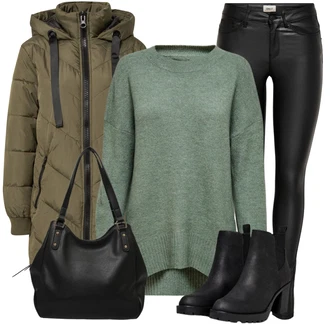 Elegantní Outfit s Černá Kotníková Bota s Podšívkou/Chelsea Boty/Kožená kotníková bota/Gumová Kotníková Bota/Kožená bunda Only "Stylový zimní outfity"Look: Elegantní, Cool, Moderní, Krásný, Premium