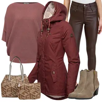 Outfit s Červená/Tmavě červená/Vínová Bunda s Kapucí/Lyžařská bunda/Vosková Bunda/Podzimní bunda/Bunda s Bočním Zipem/Outdoorové Bundy/Bunda 2v1/Zimní Bund Ragwear "Trendový zimní vzhled"