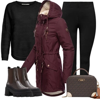 Outfit s Vínová/Tmavě červená/Červená/Fialová Vosková Bunda/Zimní Parka/Parka Přechodová Bund/Dlouhé bundy/Zimní Bund/Bunda s Bočním Zipem/PodZimní Bunda Ragwear "Trendový zimní vzhled"