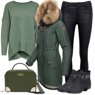 Outfity na zimu s Šedá/Tmavě šedá/Černá/Bílá orsay "Trendový zimní vzhled"