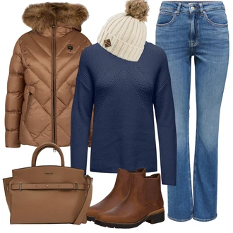 Outfit s Hnědá Kožená bunda/Chelsea Boty/Gumová Kotníková Bota/Kožená kotníková bota Timberland "Trendový zimní vzhled"
